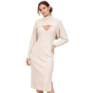 Banana Republic Convertible Ribbed Sweater Dress Large Cream Layered Cozy Chic